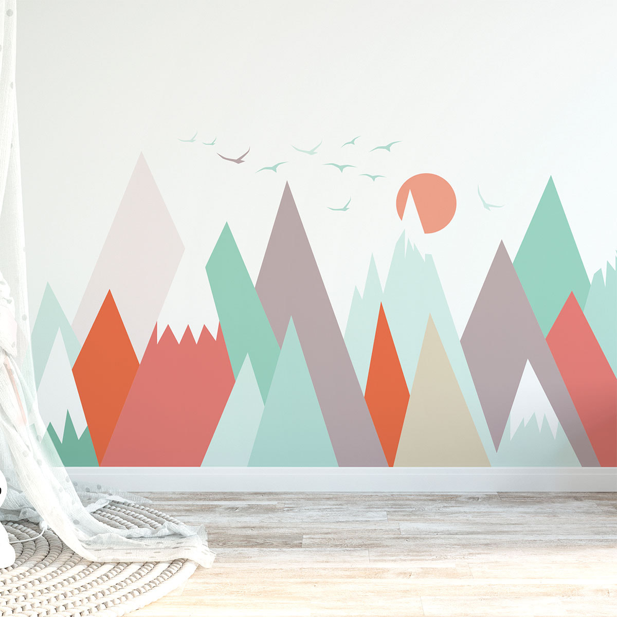 Stickers muraux enfants - Décoration chambre bébé - Autocollant Sticker mural géant enfant montagnes scandinaves MELANIKA