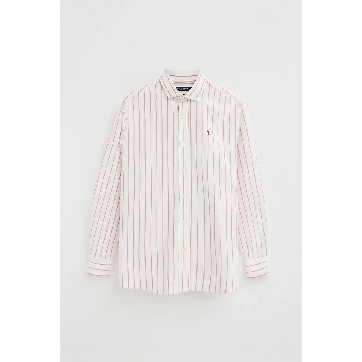 Camicia a righe color ecrù e rosso con collo italiano, regular fit e ricamo Rigby Go