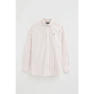 Camicia a righe color ecrù e rosso con collo italiano, regular fit e ricamo Rigby Go