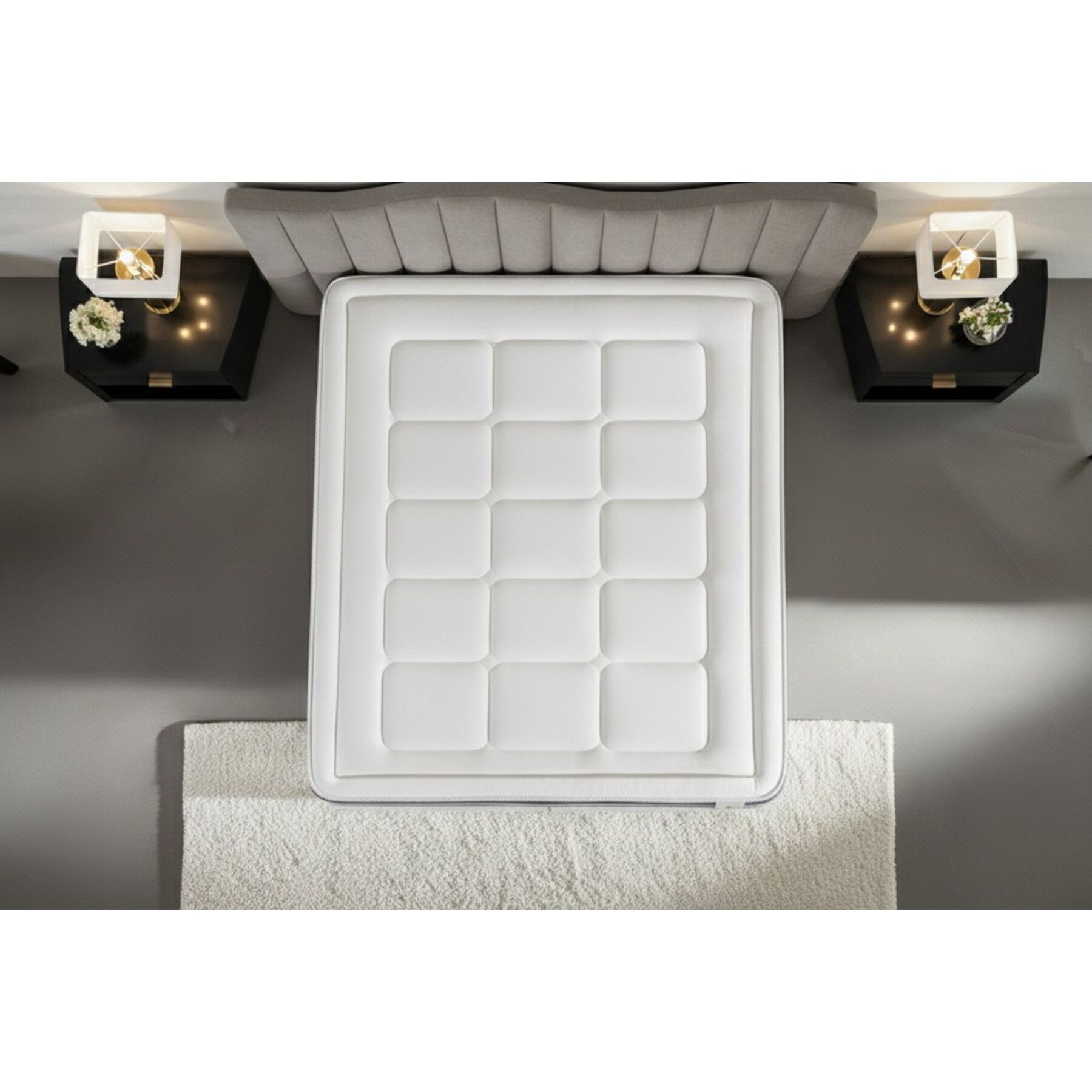 Ensemble Matelas Trente - 30cm - Ressorts ensachés et mémoire de forme - Confort hôtelier - Sommier kit Blanc