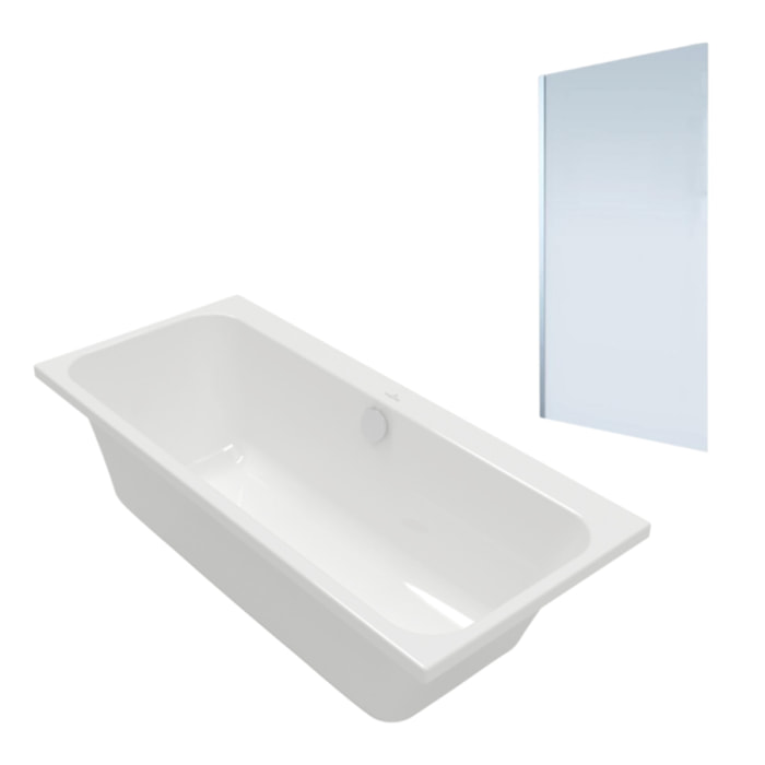 Baignoire droite VILLEROY & BOCH Architectura 150 x 70 cm Blanc + Pare Bain gauche AURYS Mist 1 chromé
