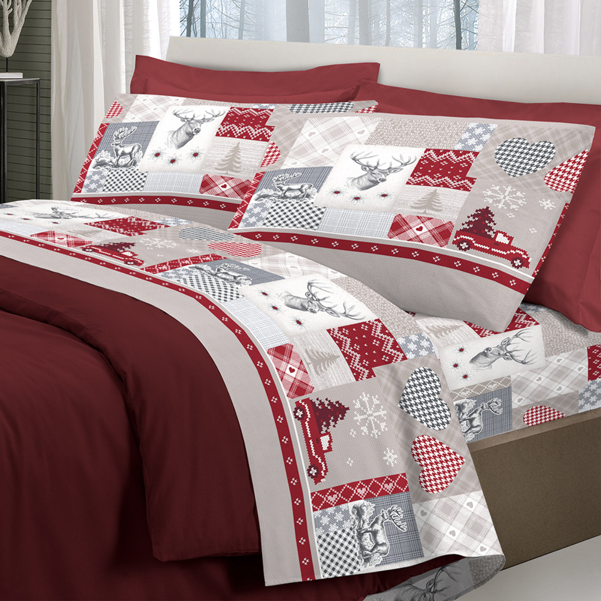 Completo letto alpi rosso 100% cotone