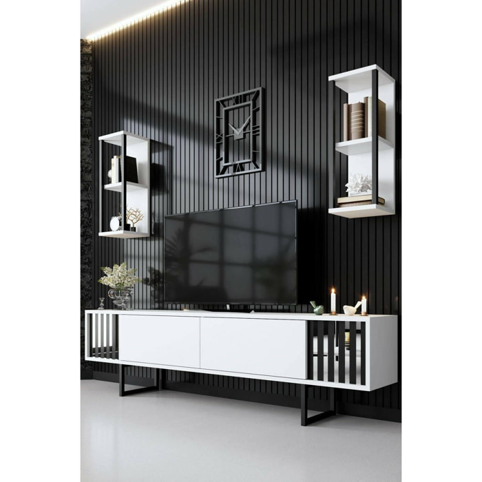 Mobile porta TV Dfantin, Credenza da soggiorno, Armadio basso per TV, Base parete attrezzata, 180x30h48 cm, Bianco e Nero