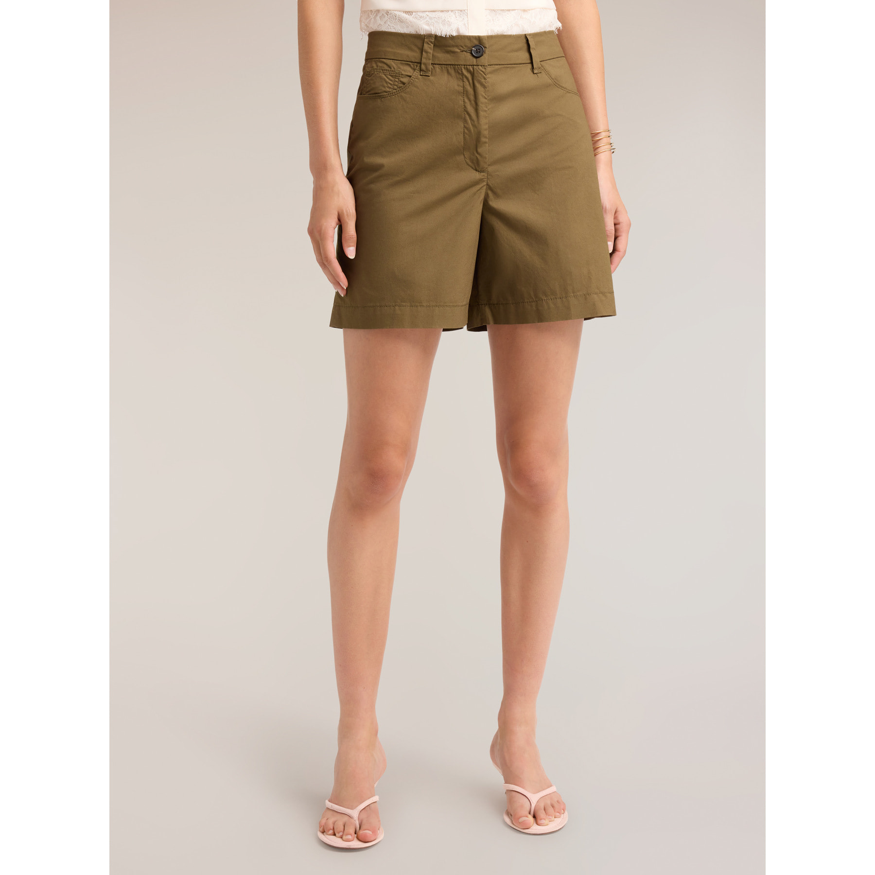 Motivi - Shorts in popeline di cotone - Verde militare