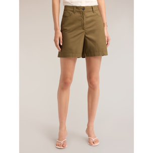 Motivi - Shorts in popeline di cotone - Verde militare