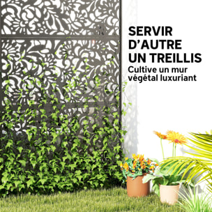 Panneau brise vue décoratif paravent extérieur motif floral métal noir