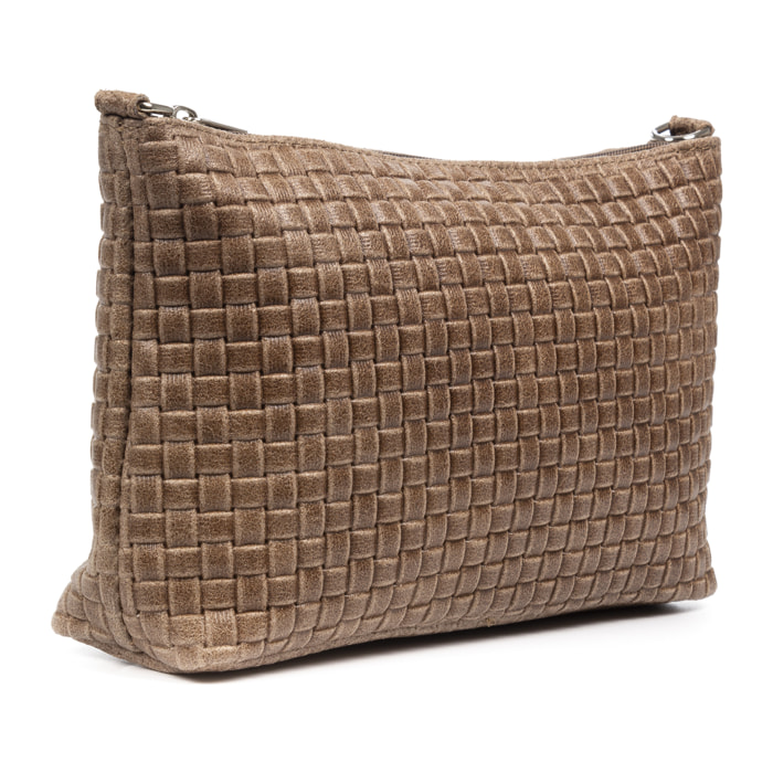 Zia Borsa a tracolla Donna. Pelle autentica Camoscio Incisione Geometrica.