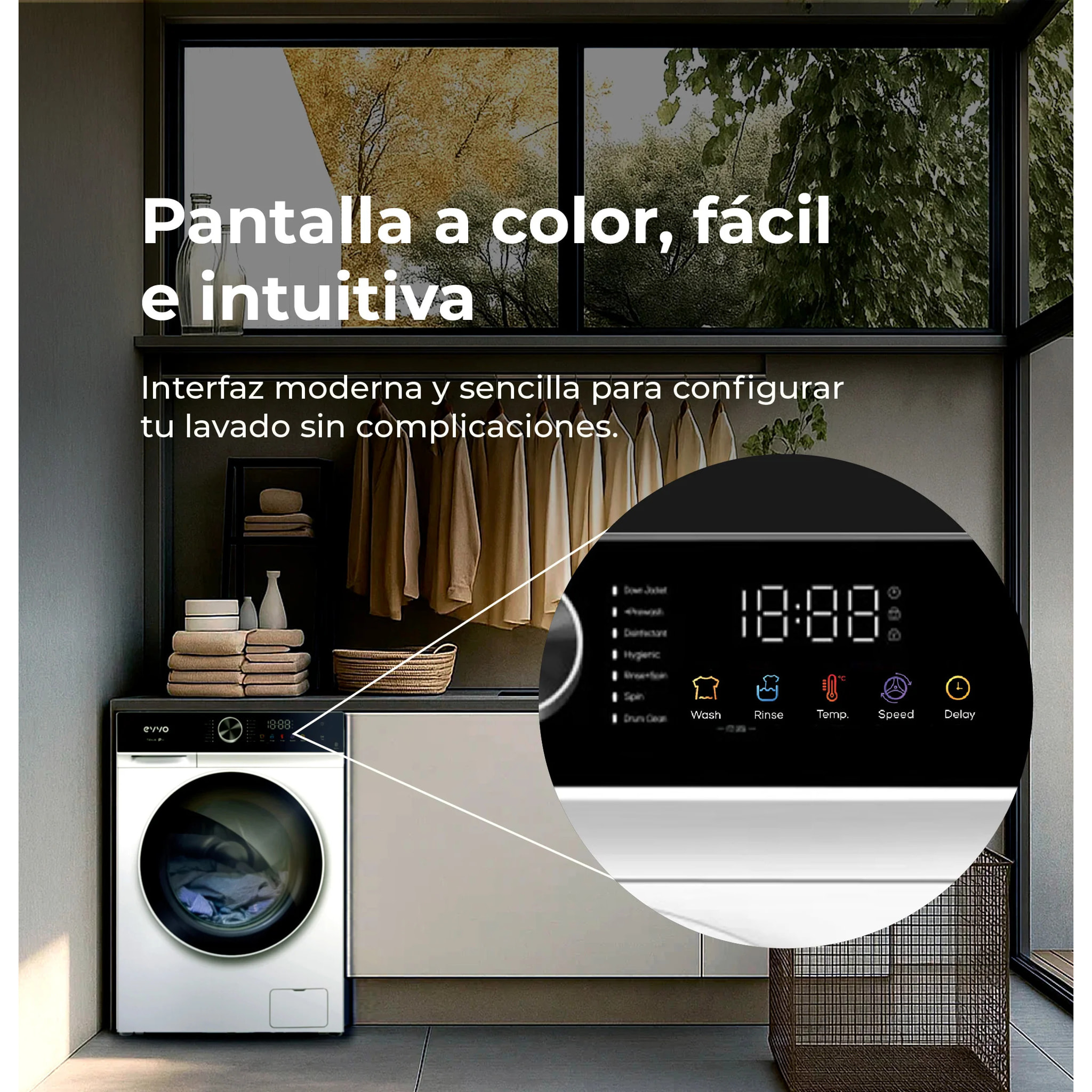 EVVO Lavadora 10 kg carga frontal Nova P10, 1200 rpm, Clase energética A, , Lavado Rápido 15', SMART LOAD, Tambor ePROTECT, Inicio diferido, Blanco