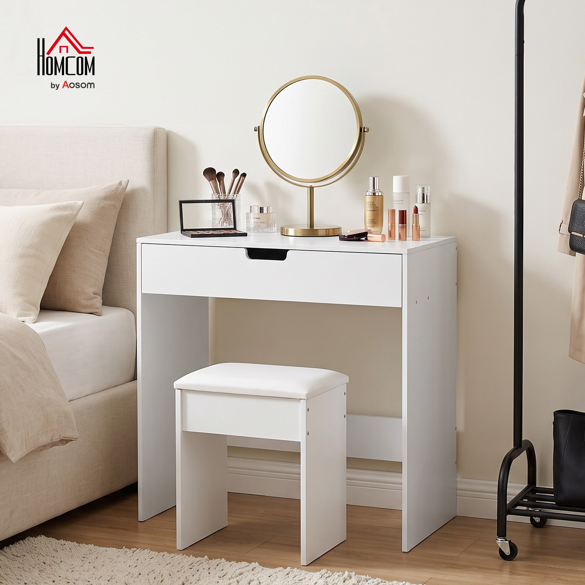 Coiffeuse console compacte moderne un tiroir dim. 75 x 40 x 75 cm blanc