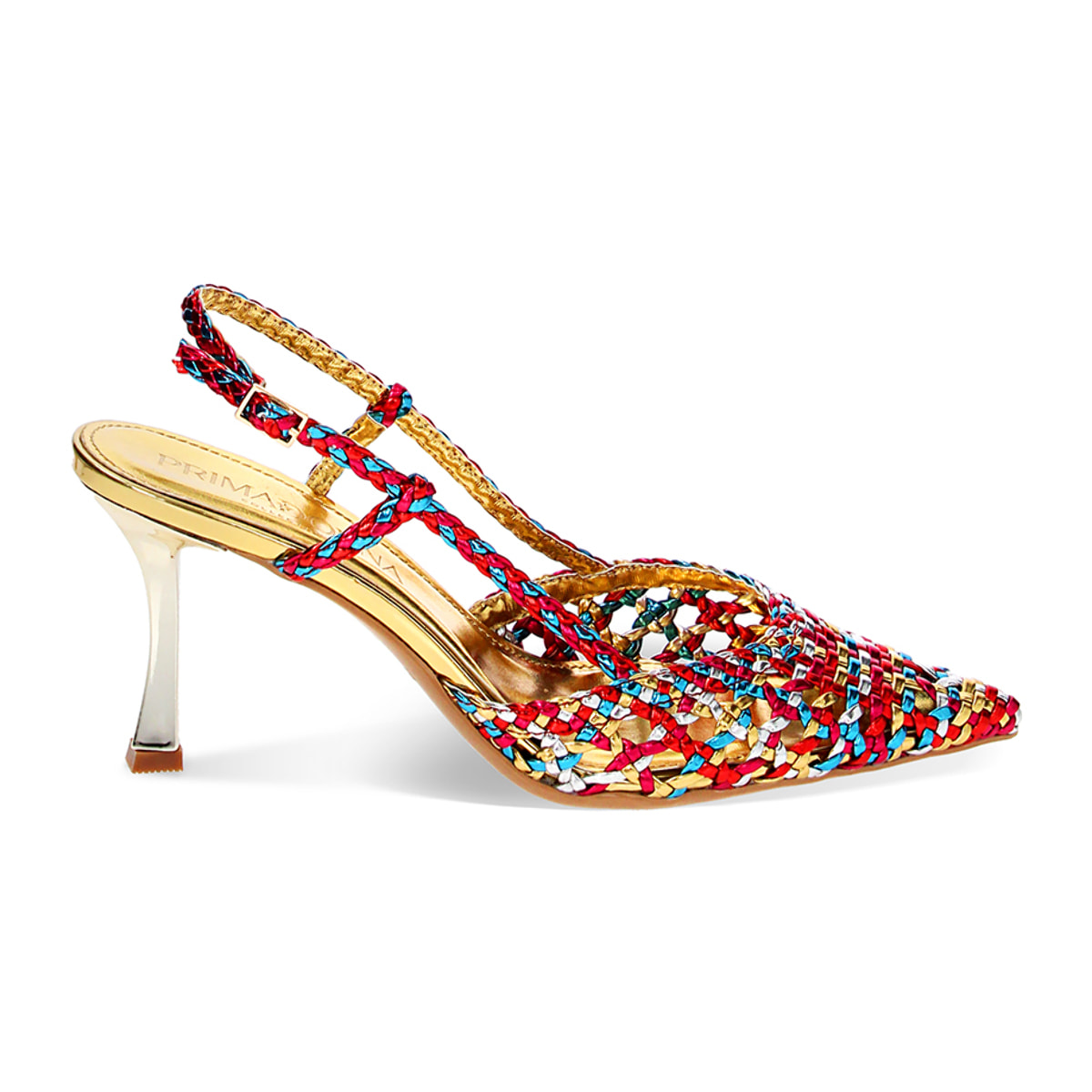 Décolleté slingback donna multicolor intrecciate, tacco 7,5 cm
