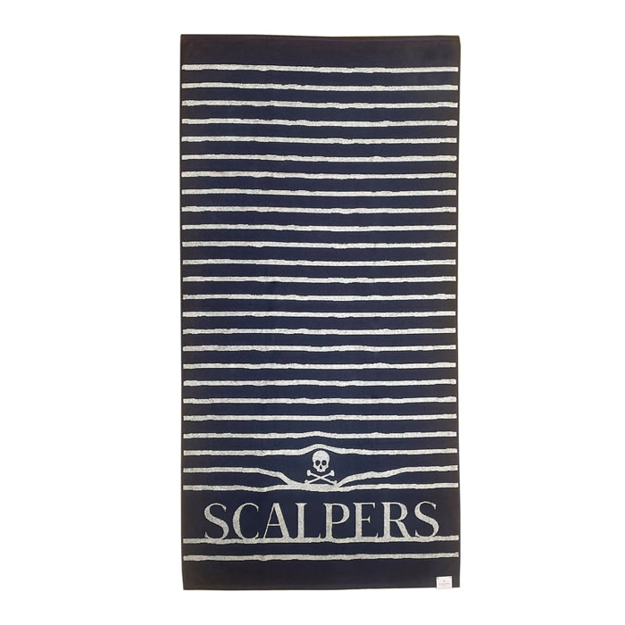 Toalla de playa 90x180cm 100% algodón 420gsm en azul marino a rayas scalpers home