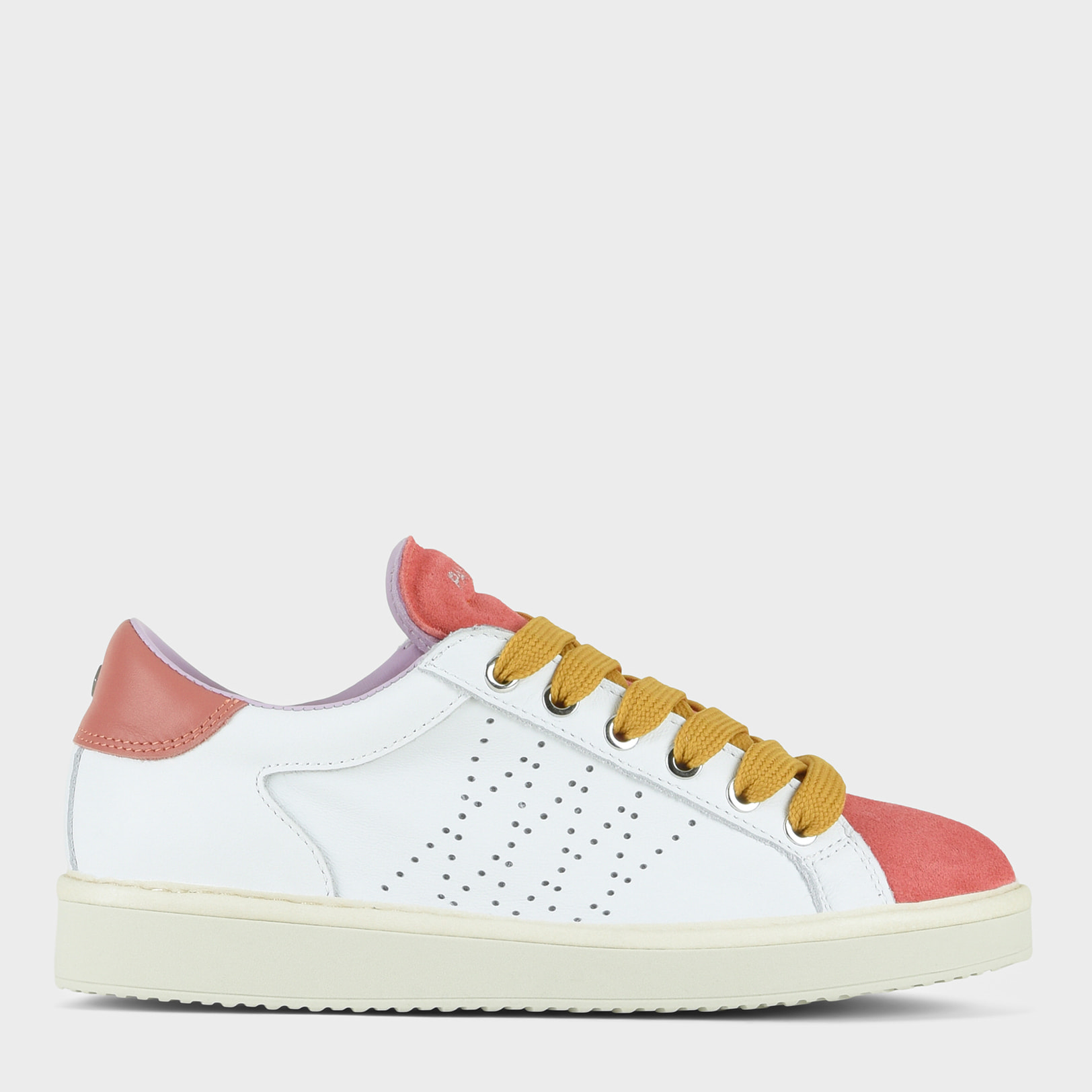 SCARPA ALLACCIATA P01 DONNA IN PELLE E SUEDE BIANCO-FRAGOLA-GIALLO