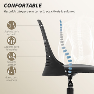 Silla de Escritorio sin Brazos, Silla de Oficina Giratoria, con Respaldo Hueco, Asiento Acolchado de Espuma de Alta Resiliencia, Altura Ajustable, Negro