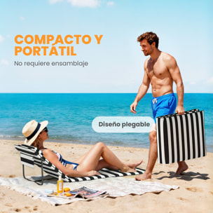 Conjunto de 2 Esterillas de Playa Plegable, Esteras Portátil con Respaldo Ajustable, Reposacabezas Acolchado Tela Oxford 600D y Estructura de Metal, para Jardín, 150x50x2 cm, Gris y Blanco