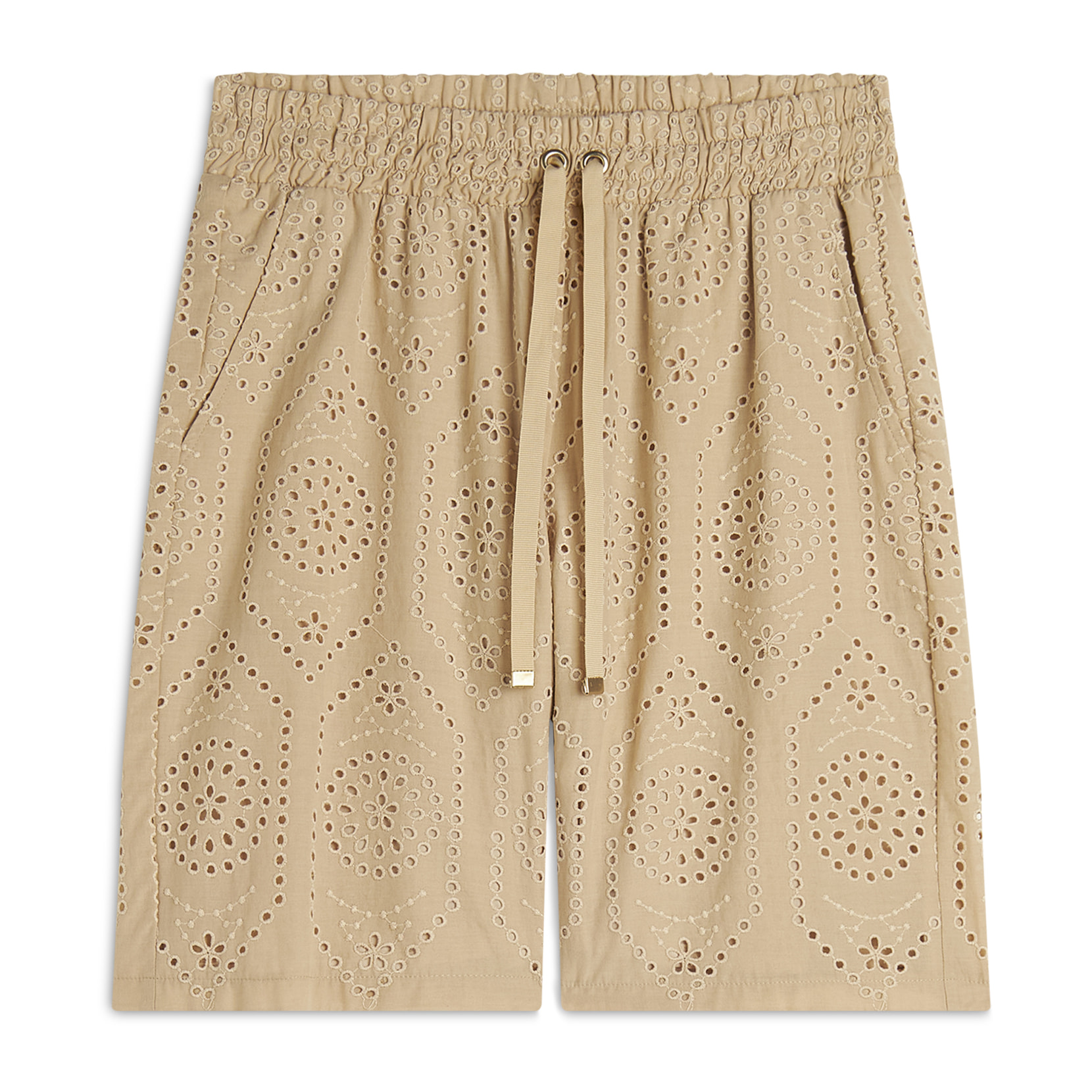 Pantaloni corti in mussola con dettagli Sangallo