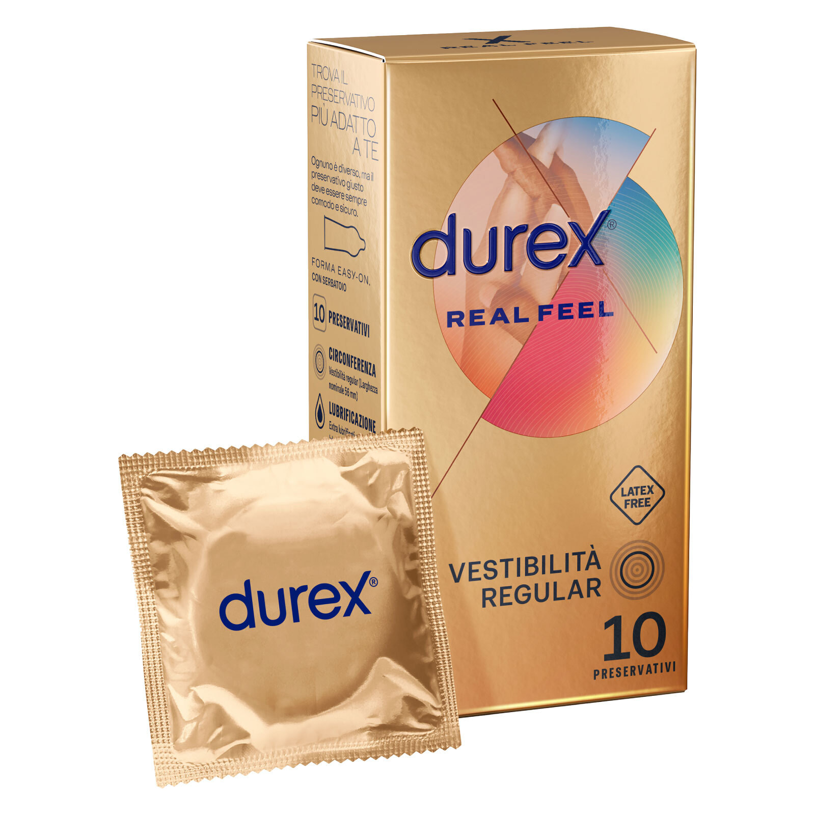 Preservativi Durex Real Feel con Forma Easy On Senza Lattice - Confezione da 10 Profilattici