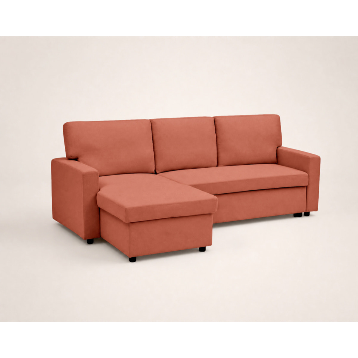Meiya - canapé d'angle réversible 4 places convertible avec coffre en tissu - Terracotta