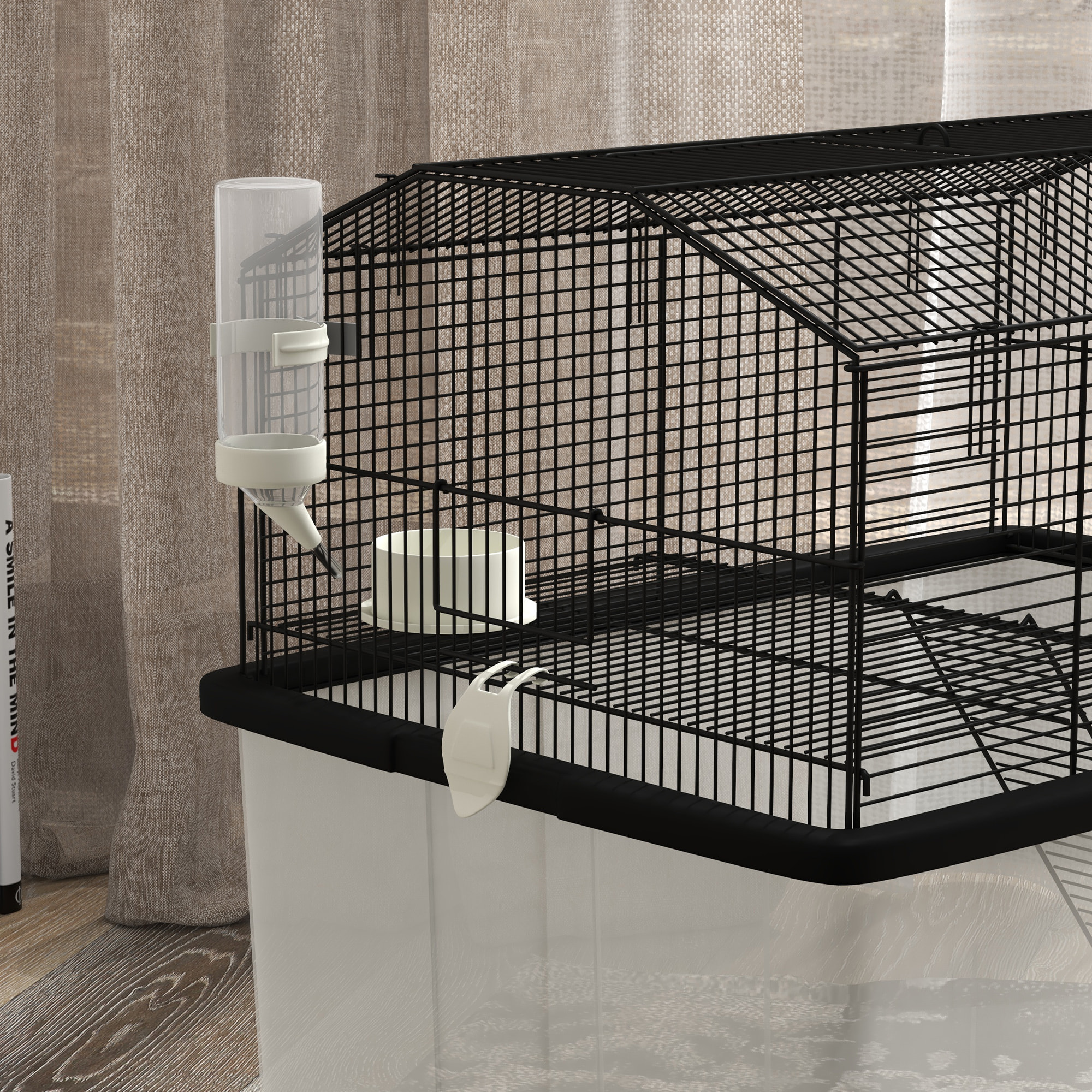 Cage rongeur hamster 2 étages - roulettes, plateforme, échelle, accessoires - PP transparent acier noir