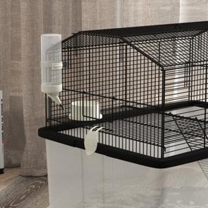 Cage rongeur hamster 2 étages - roulettes, plateforme, échelle, accessoires - PP transparent acier noir