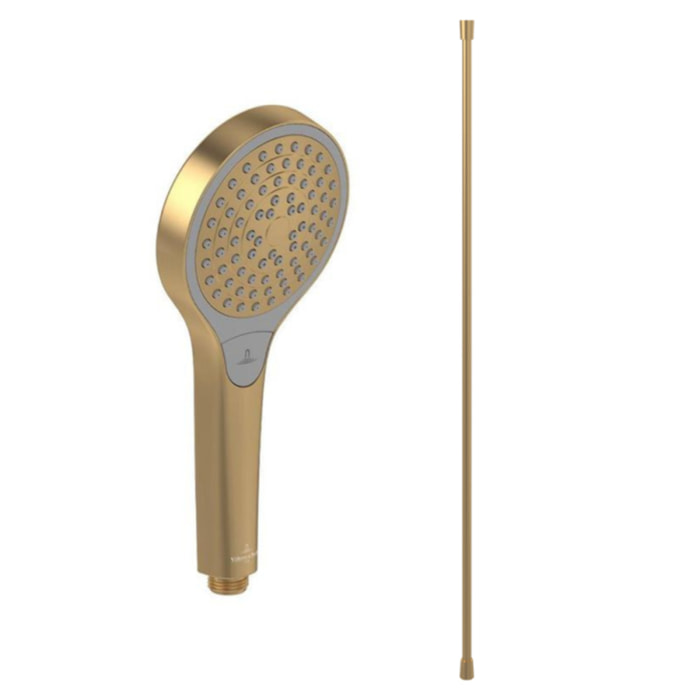 Pommeau de douche VILLEROY & BOCH Verve Showers 3 jets + Flexible de douche Universal Showers 160 cm Or brossé