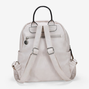 Mochila beige con cremalleras metálicas grandes