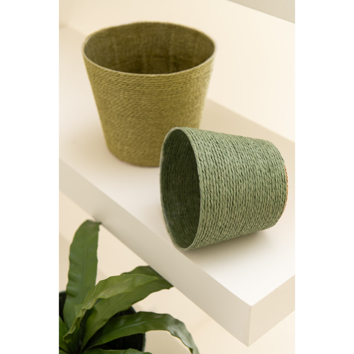 J-Line Cache-Pot Cordes  Papier/Pet Vert Extra Large Assortiment De 2