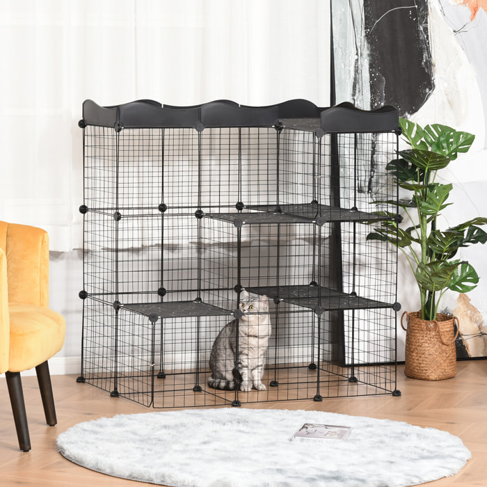 Jaula para Animales Pequeños de 40 Paneles Parque para Mascotas Forma Personalizable Valla Metálica para Cobayas Conejos Gatito 105x70x116 cm Negro