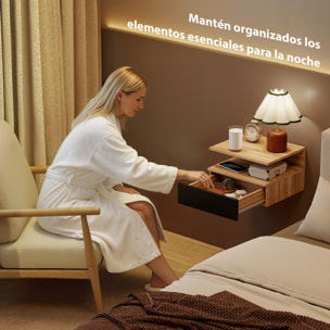 Juego de 2 Mesitas de Noche Flotantes con Cajón, Mesillas de Noche Dormitorio, Montado en la Pared, Estilo Moderno, para Sala de Estar, 35x32x22,5 cm, Roble y Negro