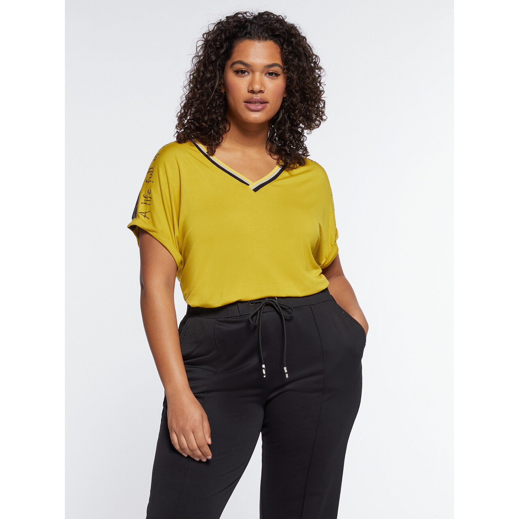 Fiorella Rubino - Camiseta con detalles de rayas y aplicaciones - Amarillo