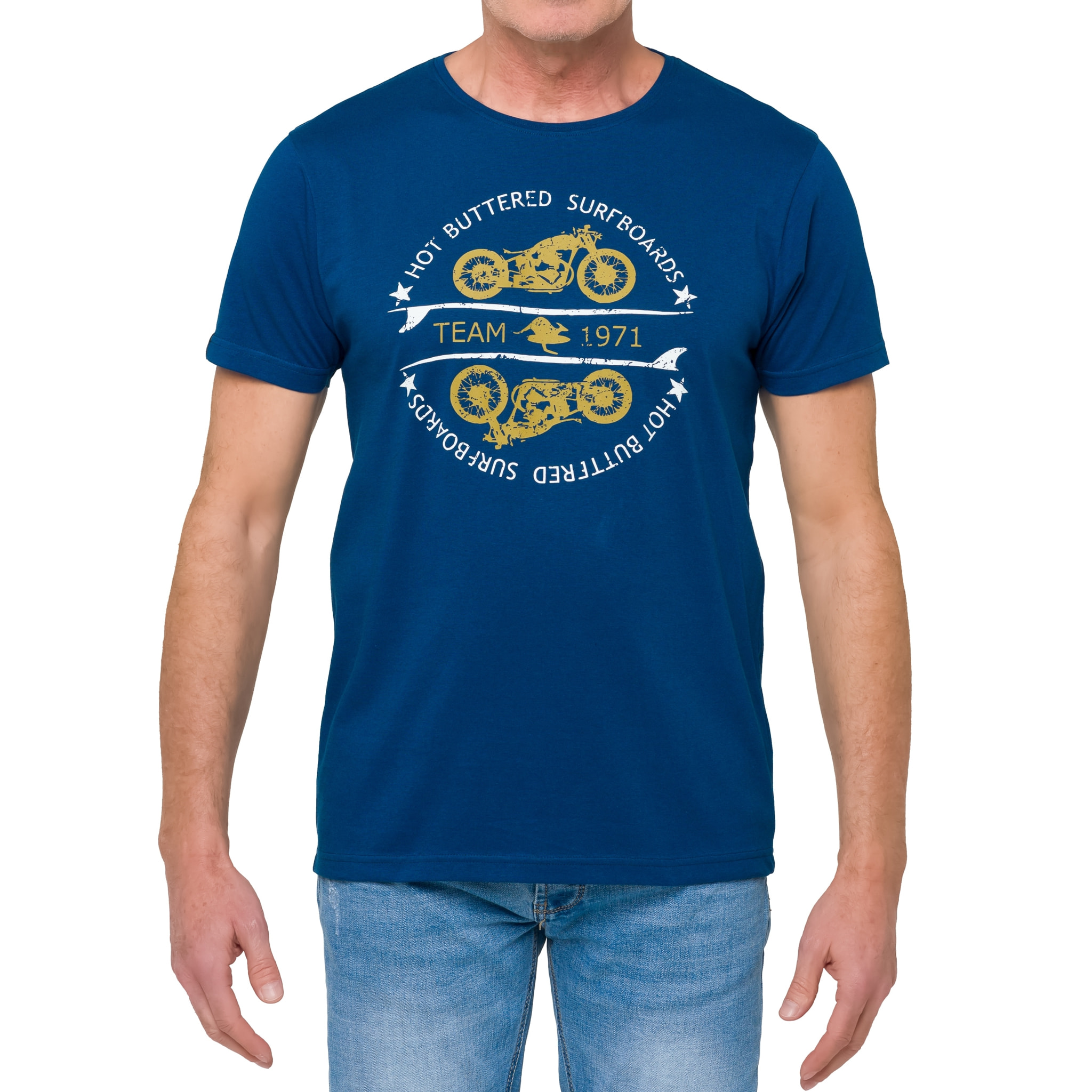 T-shirt in cotone 150 gr Hot Buttered Thunder blu.