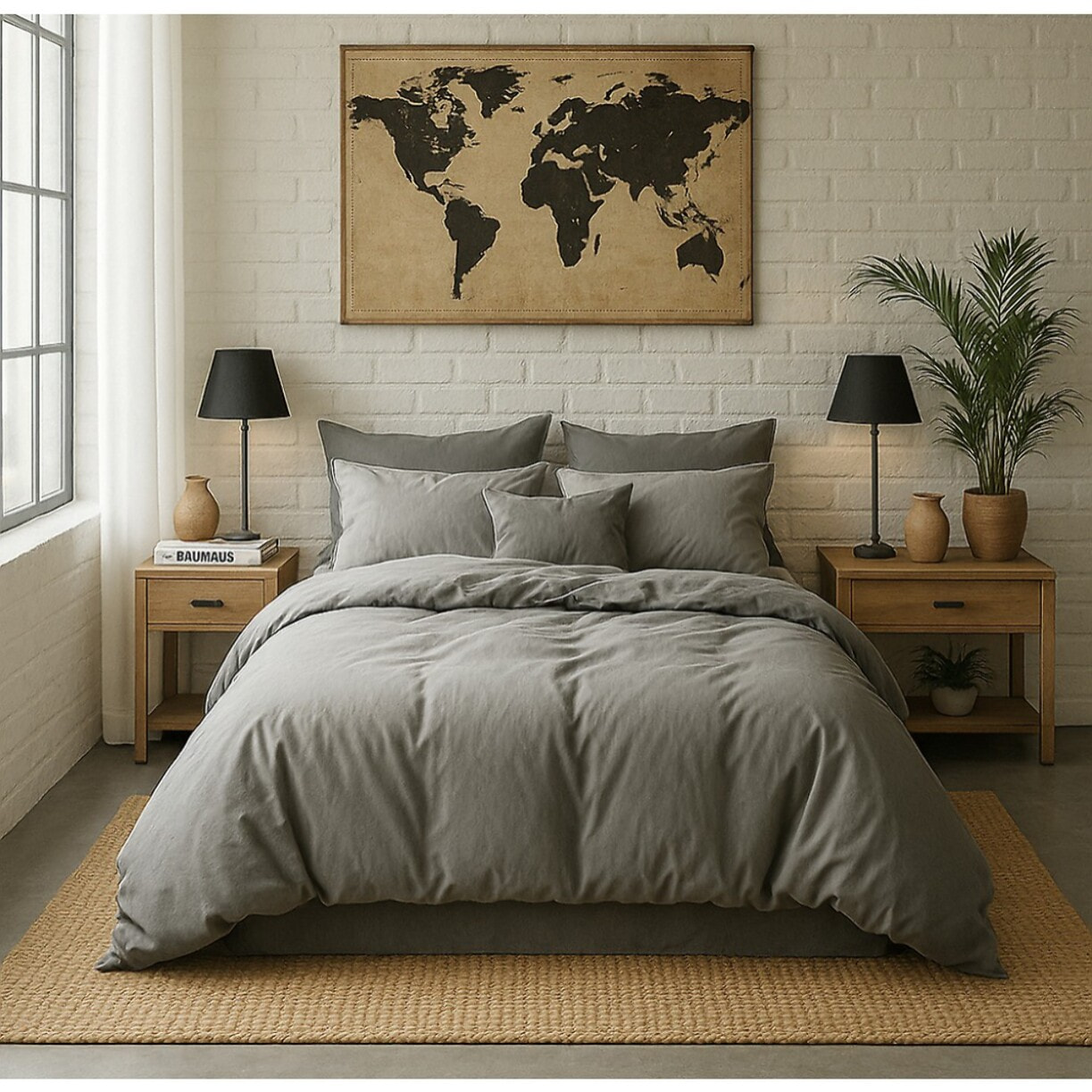 Paire de Taies D'oreiller Avec Volant 100% Percale De Coton Lavé Gris Perle