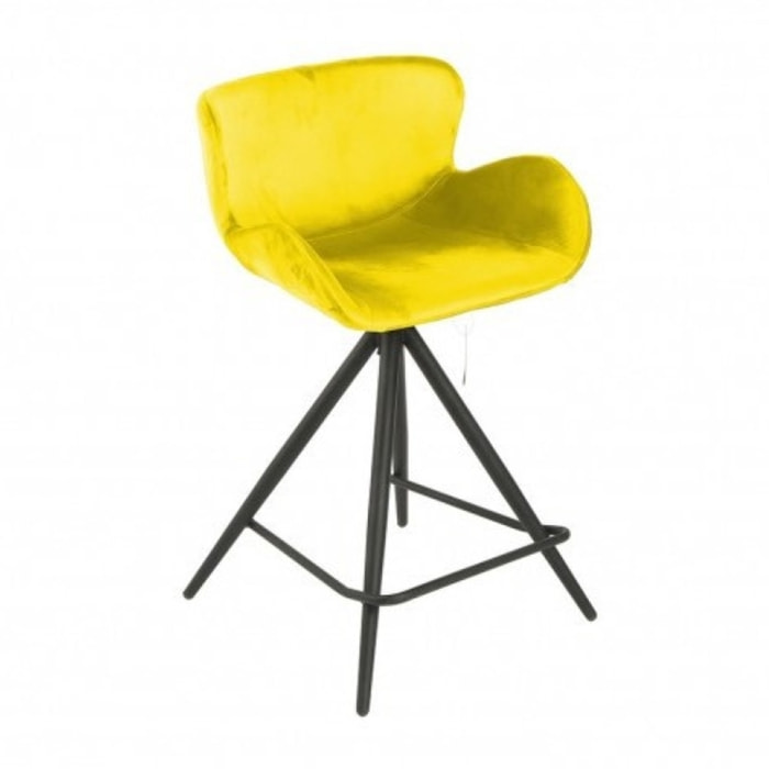 Chaise haute de bar tissu velours et piètement métal Noir - LILOU