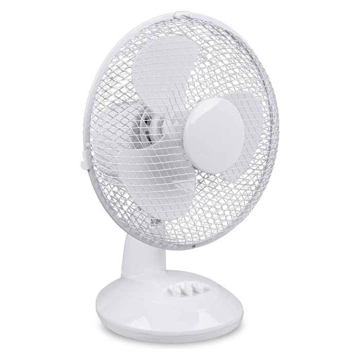 Bergen - Ventilatore da appoggio in plastica e metallo dal design tradizionale. Ø23x36H cm colore bianco.