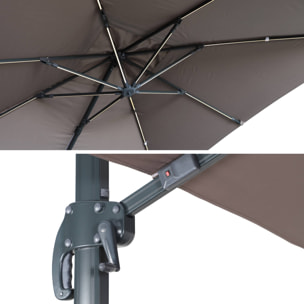 Parasol déporté solaire LED 3x3m Luce taupe avec lumière intégrée + housse