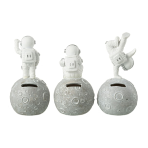 J-Line Tirelire Astronaute - polyrésine - blanc/argent - 3 pcs