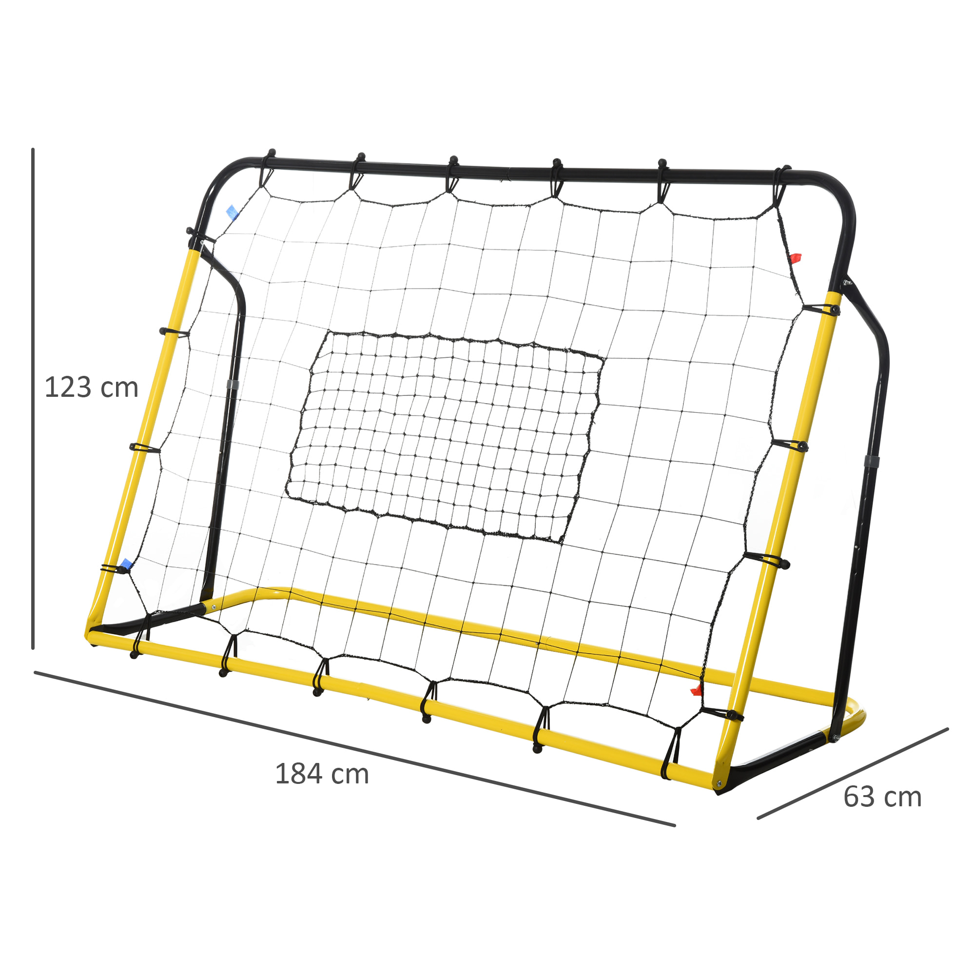 Filet de rebond de football - rebondisseur de football angle réglable - dim. 184L x 123H cm - jaune noir