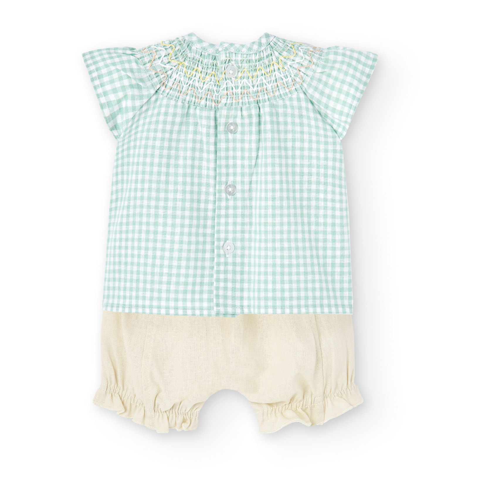 Conjunto combinado niña, algodón, estampado cuadros, verde