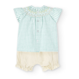 Conjunto combinado niña, algodón, estampado cuadros, verde