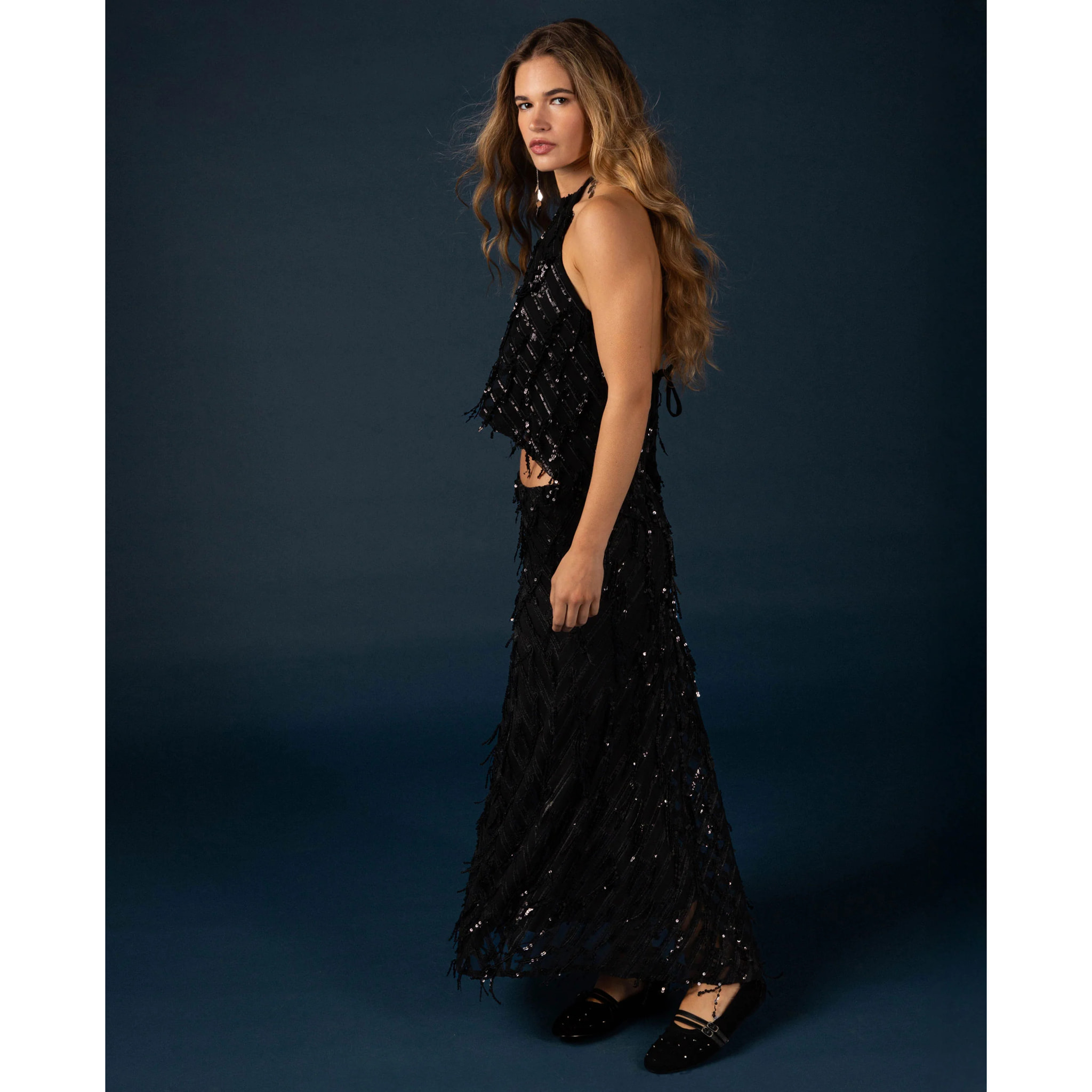 Top halter de lentejuelas de mujer