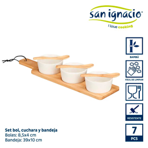 Set 3 bol ceramica blanca cuchara y band colección kinvara