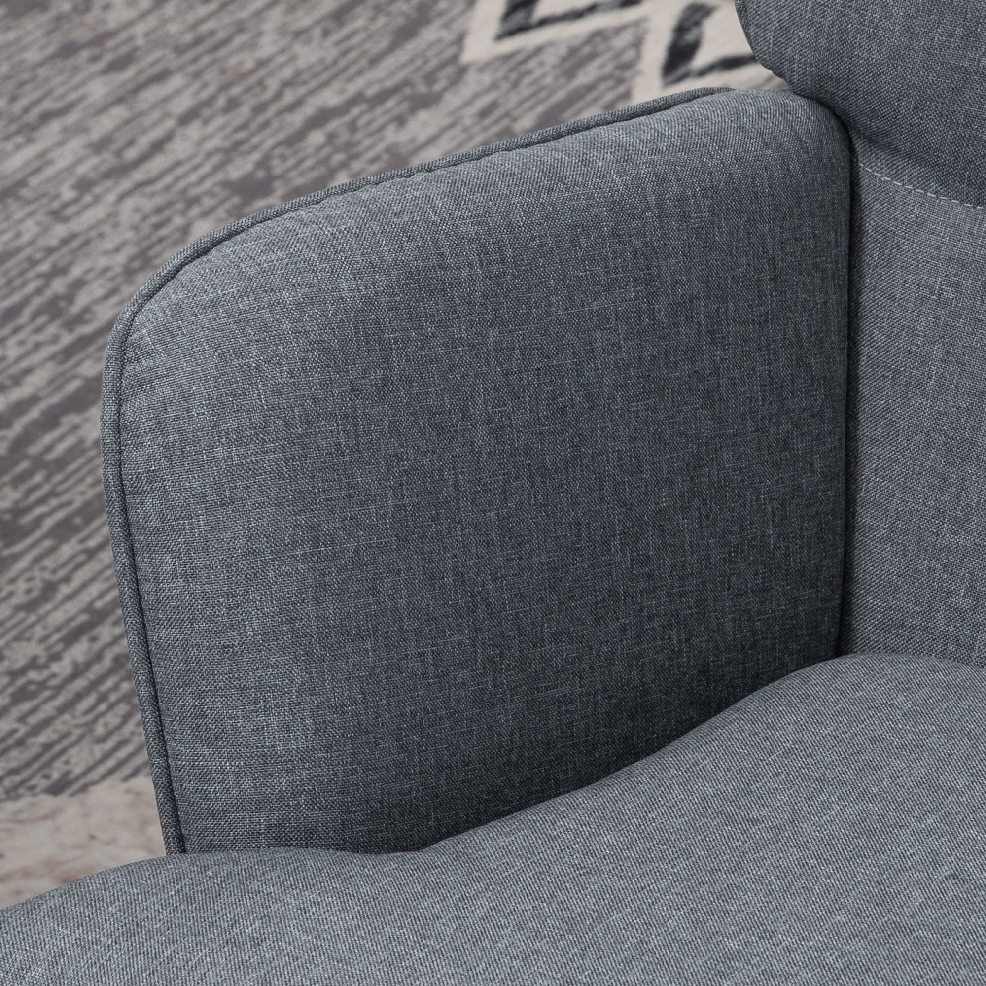 Fauteuil à bascule avec repose-pieds style nordique acier noir bois clair tissu gris