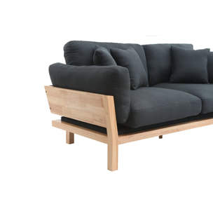 Canapé scandinave déhoussable 3 places en tissu gris anthracite et bois clair KYO