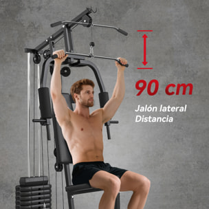 Multiestación Musculación, Máquina de Musculación con Prensa de Pecho, Placas de Peso de 45 kg, Curl de Piernas y Polea Mariposa, Carga 100 kg, para Entrenamiento Casa Gimnasio, Negro