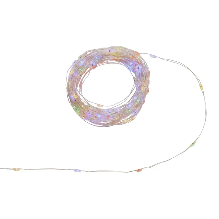 Guirlande lumineuse d'intérieur 10 m 200 LED multicolore fil cuivre lumière fixe avec minuteur à piles