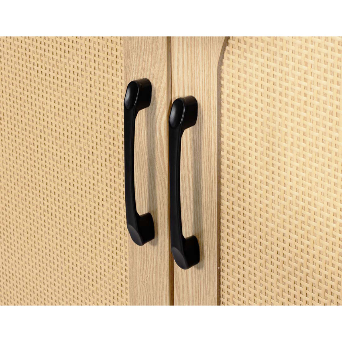 Nagato - buffet bas - cannage et effet bois - 3 portes - 150 cm - Bois / Noir