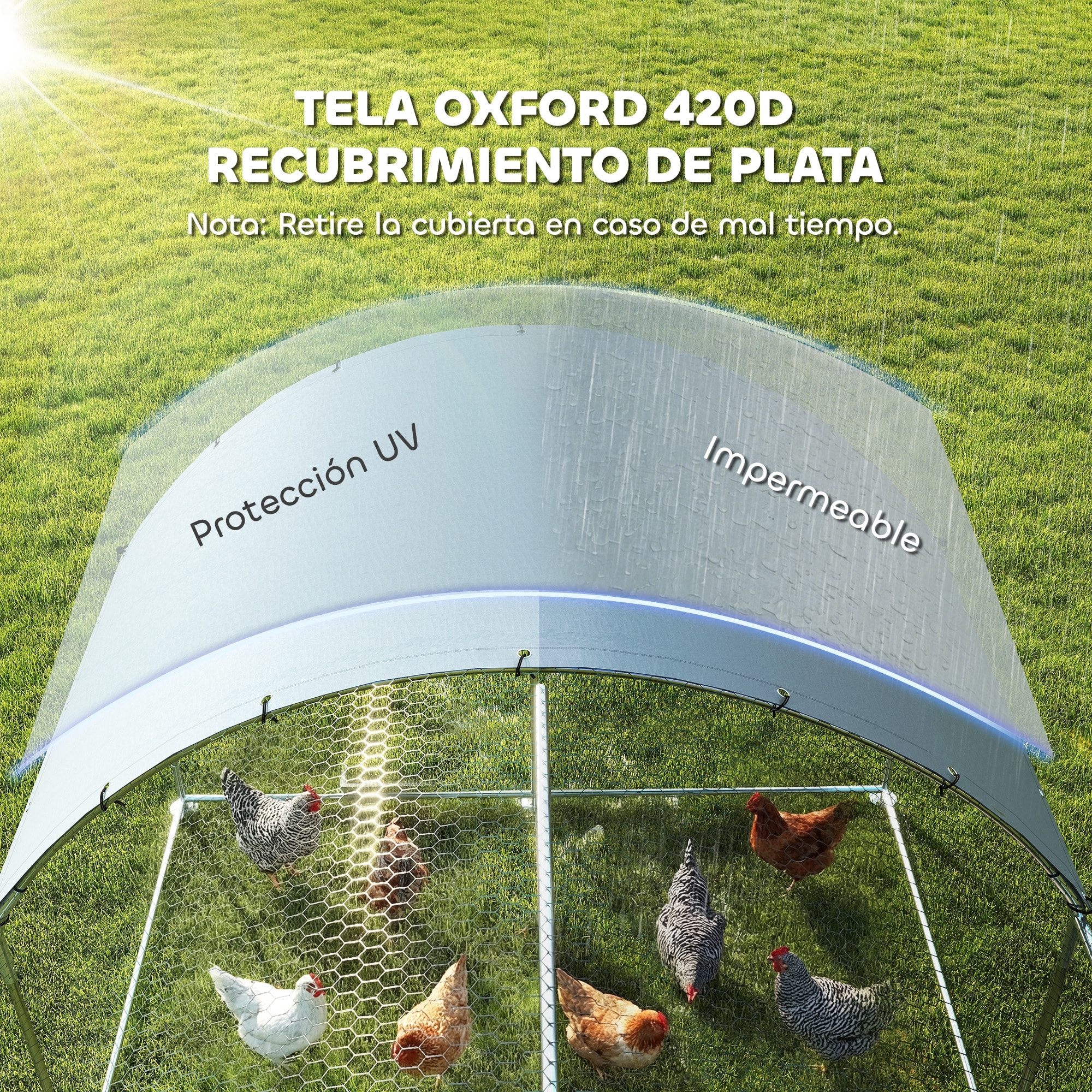 Gallinero para Exterior Grande 2,8x3,4x1,9 m, 9,5 m², Gallinero de Acero Galvanizado con Cubierta de Tela Oxford, Anti-UV e Impermeable, Puerta y Pestillos, Jaula para 10-16 Gallinas, Plata