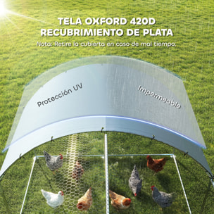 Gallinero para Exterior Grande 2,8x3,4x1,9 m, 9,5 m², Gallinero de Acero Galvanizado con Cubierta de Tela Oxford, Anti-UV e Impermeable, Puerta y Pestillos, Jaula para 10-16 Gallinas, Plata