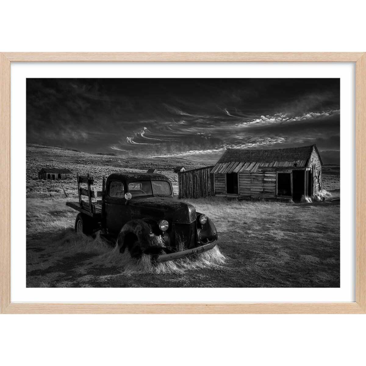 Affiche noir et blanc orage Affiche + cadre en bois - Chêne