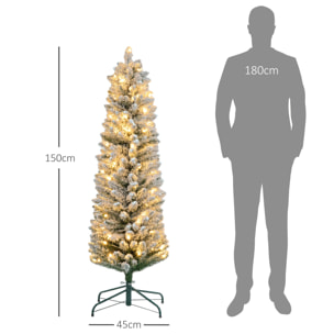 Árbol de Navidad 150 cm Árbol de Navidad Artificial Nevado con 120 Luces LED 263 Ramas y Soporte de Metal Árbol de Navideño para Salón Verde y Blanco