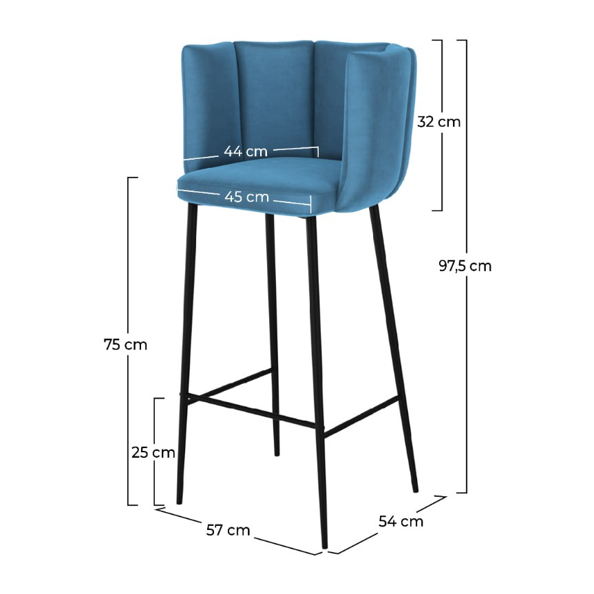 Lot de 2 chaises de bar en velours bleu 75 cm - Rosy